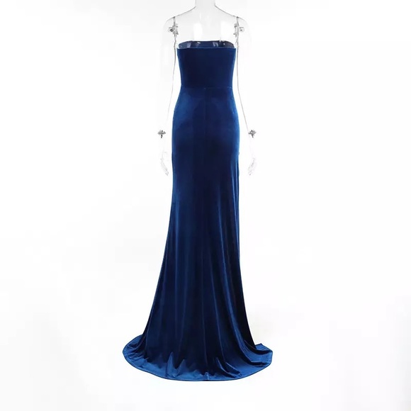 Blue Velvet High Slit Corset Maxi Gown - Picture 6 of 16